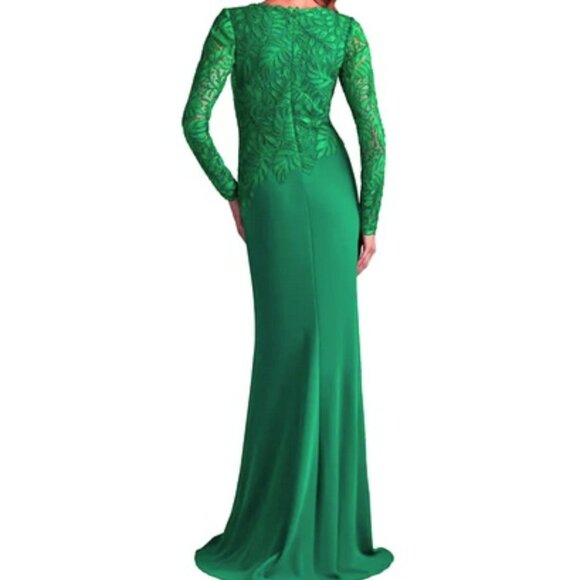 Tadashi Shoji Emerald Green Embroidered Long Sleeve Gown - Picture 3 of 5